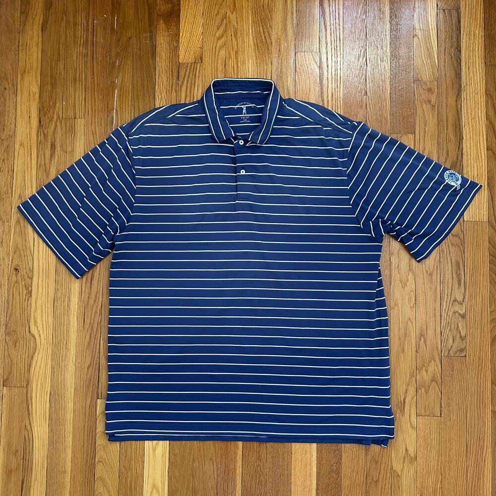 Fairway & Greene TECH Polo Mens XXL Navy Blue White Striped Golf Performance